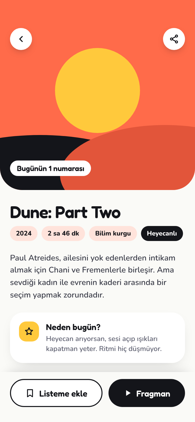 Film detayı: Dune: Part Two, Bugünün 1 numarası